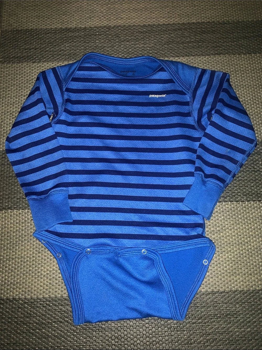 Patagonia Blue and Navy Striped Long-Sleeve One-Piece Bodysuit